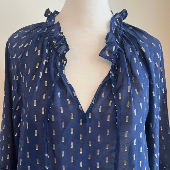 Vinyard Vines NWT navy blue and gold top blouse XS Lurex deep bay - Picture 6 of 9
